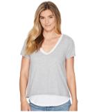 Lilla P Short Sleeve V-neck (heather Grey/white) Women's Clothing