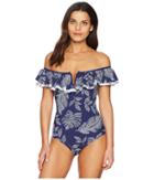 Red Carter Amazon Jungle Off Shoulder Maillot (navy) Women's Swimsuits One Piece