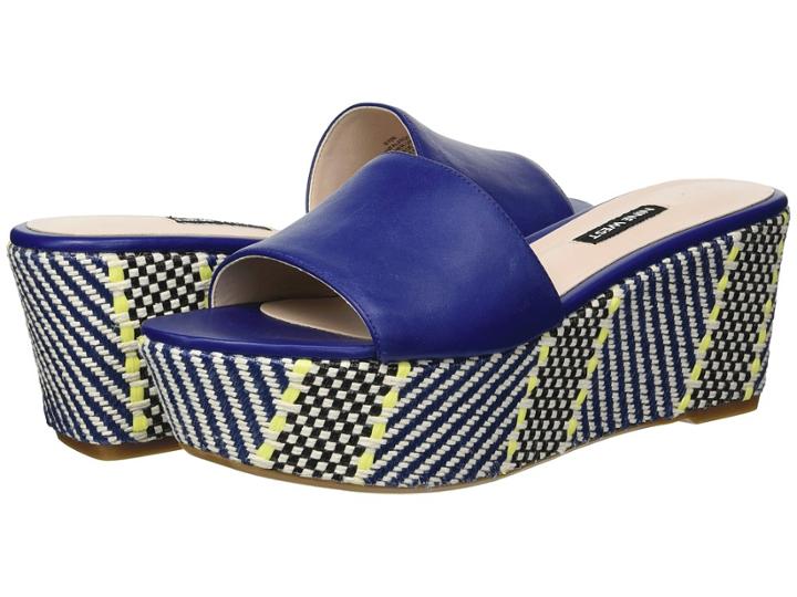 Nine West Falardo Platform Wedge Slide Sandal (dark Blue Leather) Women's Wedge Shoes