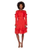 Prabal Gurung Crinkle Lurex Chiffon Long Sleeve Dress (crimson) Women's Dress