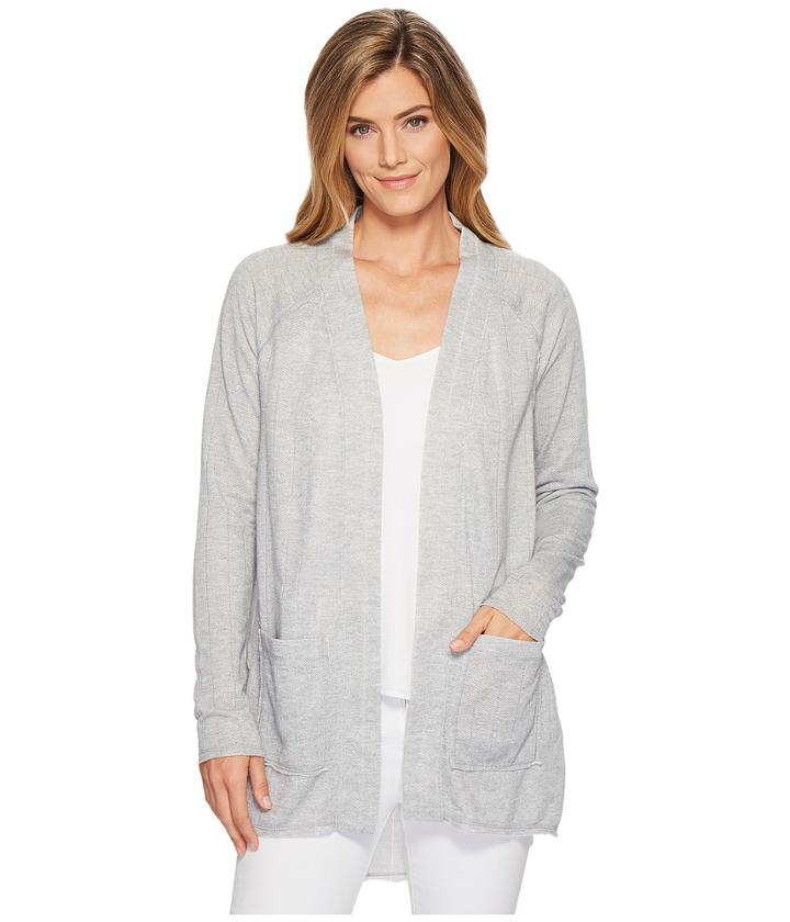 Mod-o-doc Pointelle Stripe French Terry Raglan Sleeve Cardigan (grey) Women's Sweater