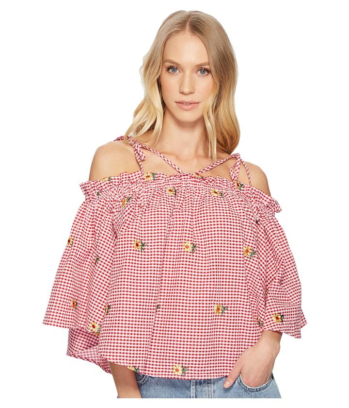 Romeo & Juliet Couture Gingham Daisy Blouse (red/white) Women's Blouse