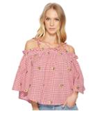 Romeo & Juliet Couture Gingham Daisy Blouse (red/white) Women's Blouse