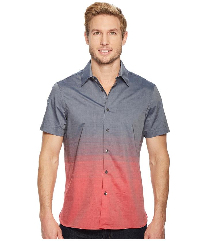 Perry Ellis Short Sleeve Ombre Horizontal Pattern Shirt (haute Red) Men's Clothing