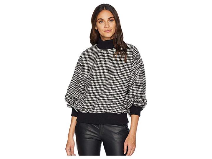 J.o.a. Houndstooth Mock Neck Sweatshirt (black/white) Women's Sweatshirt