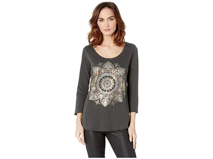 Lucky Brand 3/4 Sleeve Foil Medallion Tee (lucky Black) Women's T Shirt