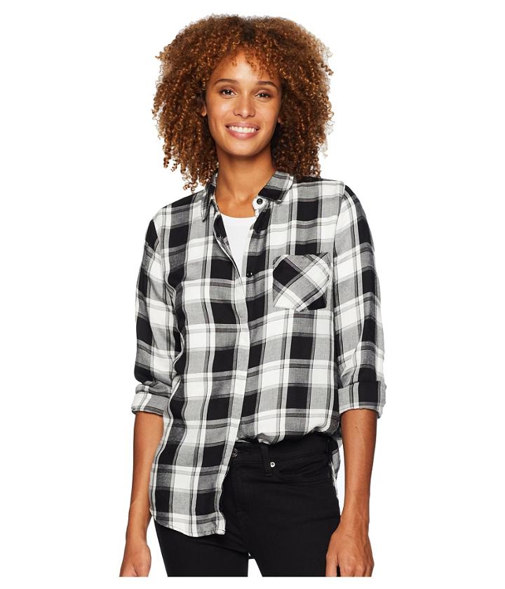 Alexander Jordan Long Sleeve One-pocket Covered Placket Plaid Shirt (black/white) Women's Clothing