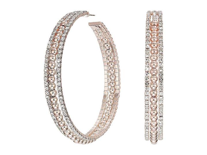 Guess Multi Textured Wire Hoop Earrings (rose Gold) Earring