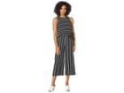 Tahari By Asl Twin Stripe Pop Over Tie Front Jumpsuit (twin Stripe Black/off-white) Women's Jumpsuit & Rompers One Piece
