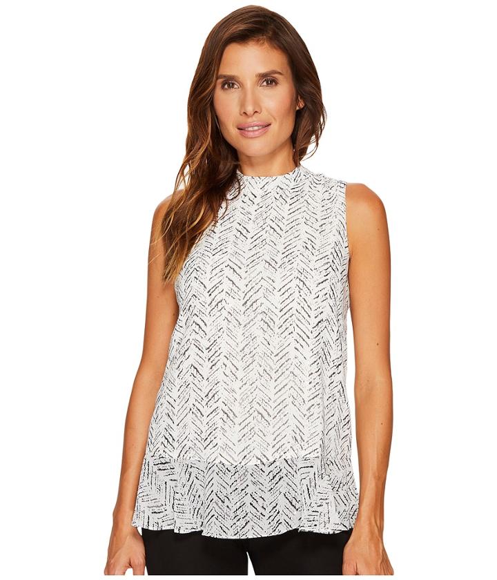 Ellen Tracy Cross-back Metallic Clip Shell (chevron E Cream) Women's Clothing