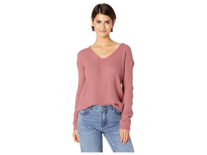 Pink Rose Drop Shoulder Long Sleeve W/ V-neck Front Lace Back (victorian Rose) Women's Clothing