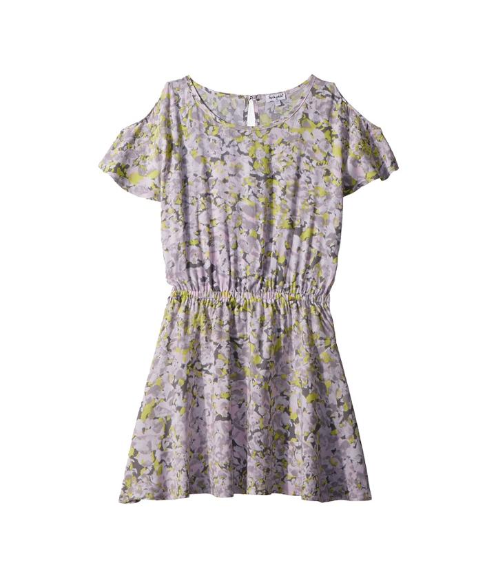Splendid Littles Cold Shoulder Voile Dress (big Kids) (light Grey) Girl's Dress