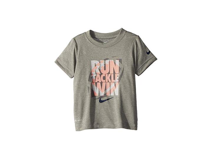 Nike Kids Run Tackle Win Dri-fit Tee (toddler) (dark Gray Heather/white) Boy's T Shirt