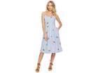 J.o.a. Embroidered Midi Dress With Back Tie (embroidered Blue Stripe) Women's Dress