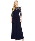 Adrianna Papell Lace And Draped Jersey Gown (midnight) Women's Dress