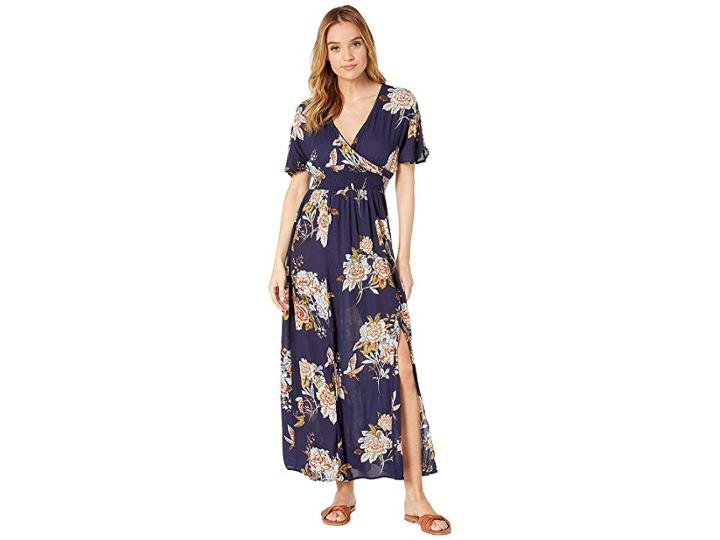Angie Floral Print Short Sleeve Maxi Dress (navy) Women's Dress