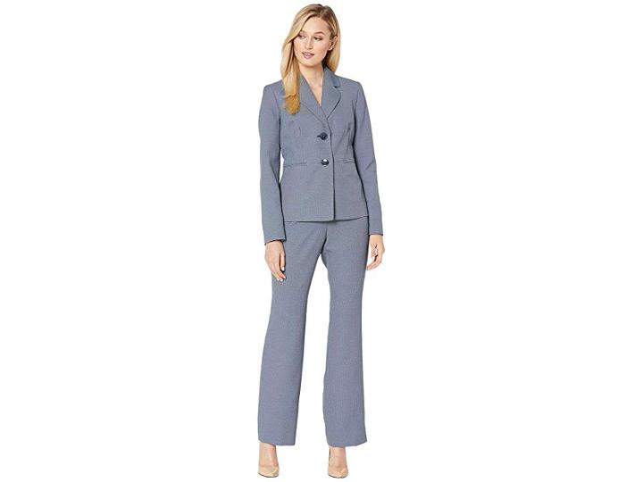 Le Suit Two-button Notch Collar Pants Suit (blue Iris Multi) Women's Suits Sets