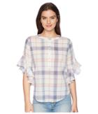 Two By Vince Camuto Flutter Sleeve Pavilion Plaid Henley Blouse (ash Rose) Women's Blouse