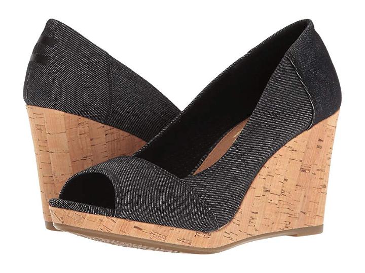 Toms Stella Wedge (black Denim) Women's Wedge Shoes