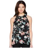 Vince Camuto Specialty Size Petite Sleeveless Floral Gardens Blouse (rich Black) Women's Blouse