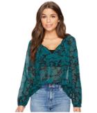 Lucky Brand Marble Printed Top (green Multi) Women's Clothing