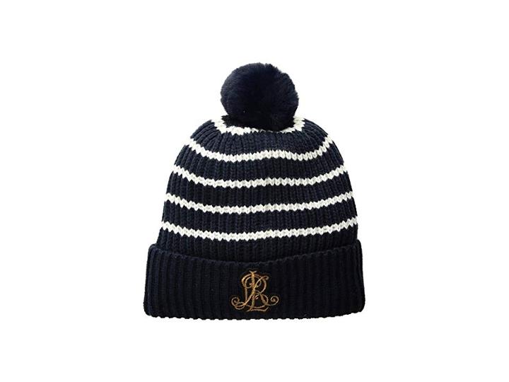Lauren Ralph Lauren Rib Logo Patch Hat (navy/ivory) Cold Weather Hats