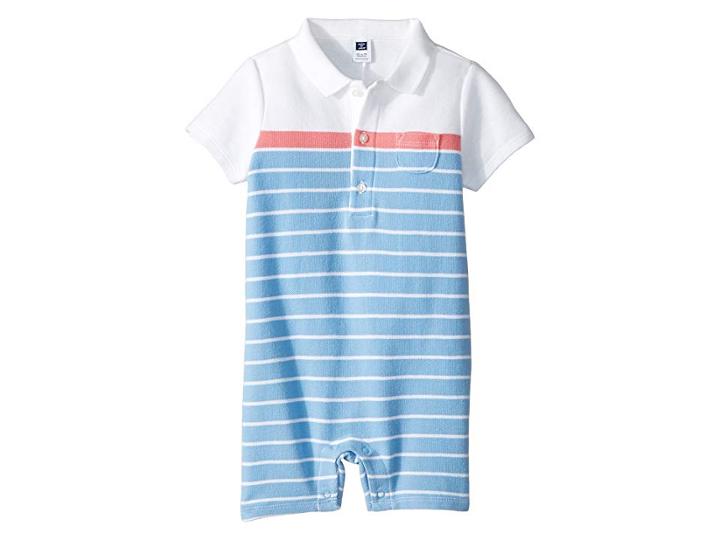 Janie And Jack Stripe Pique One-piece (infant) (blue Multi Stripe) Boy's Jumpsuit & Rompers One Piece