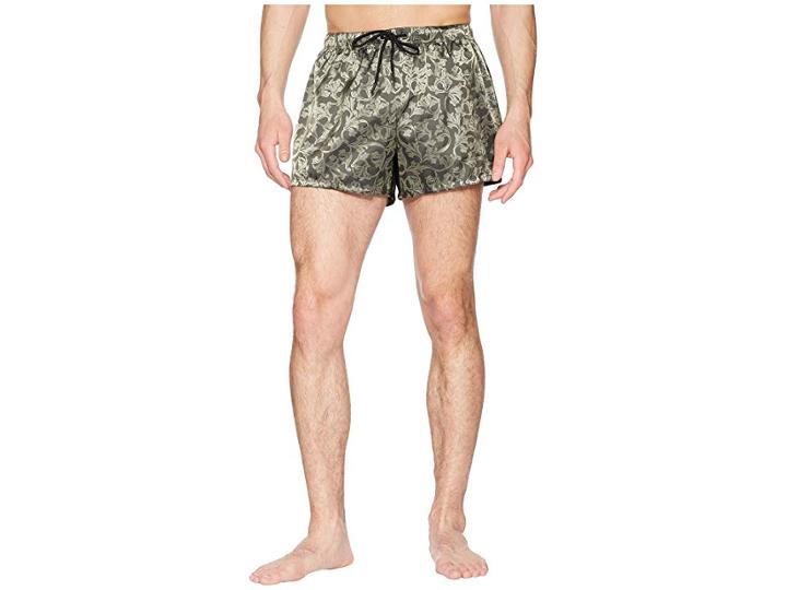 Versace Barocco Jacquard Short Trunk (military Green) Men's Swimwear