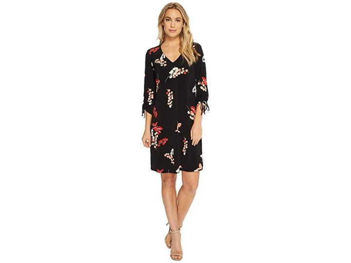 Taylor V-neck Floral Shift Dress (black/red Coral) Women's Dress