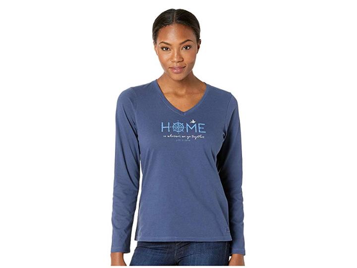 Life Is Good Wherever We Go Together Crusher Long Sleeve Vee T-shirt (darkest Blue) Women's T Shirt