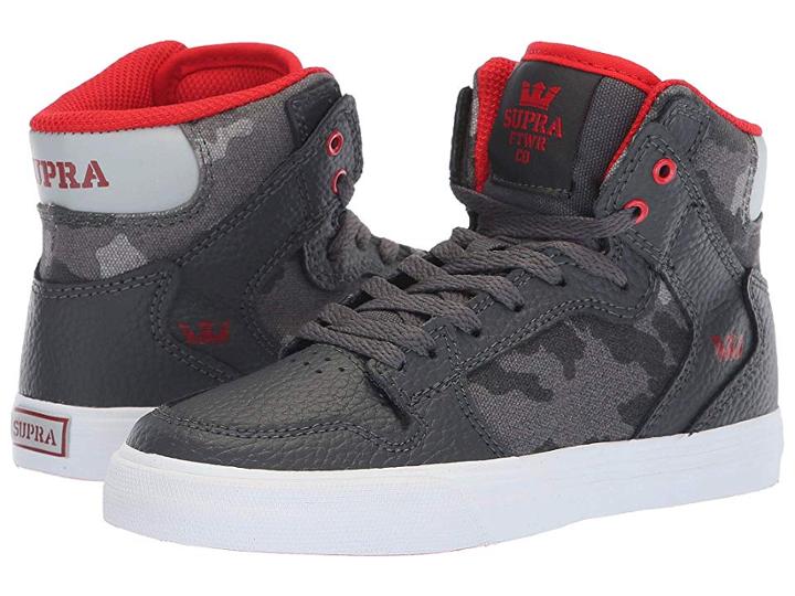 Supra Kids Vaider (little Kid/big Kid) (dark Grey Camo/white) Boys Shoes