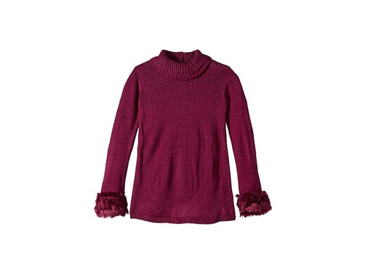 Janie And Jack Fur Trim Sweater (toddler/little Kids/big Kids) (burgundy) Girl's Sweater