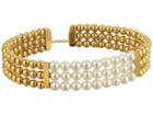 Majorica 4mm Round Pearls On Gold Plated Steel Beaded Bangle With Security Chain (white) Bracelet