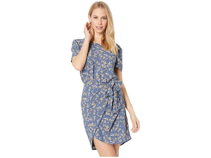 1.state Short Sleeve Heritage Bouquet Tie Front Dress (antique Blue) Women's Dress