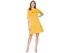 London Times Jacquard Elbow Sleeve Fit Flare Dress (gold) Women's Dress