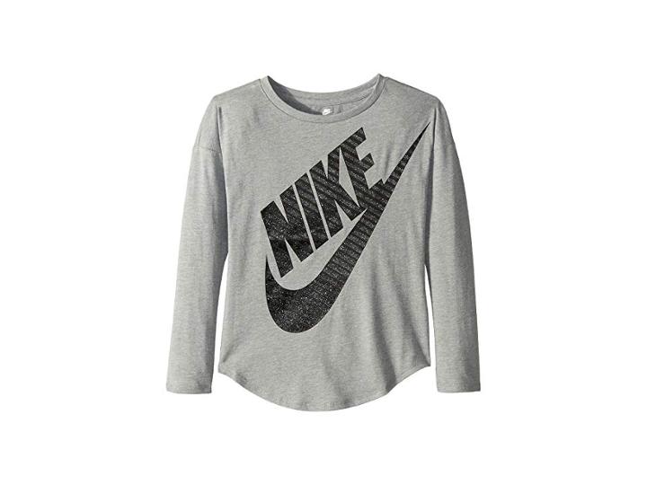 Nike Kids Jumbo Futura Long Sleeve Tee (little Kids) (dark Grey Heather) Girl's Clothing