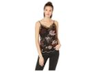 Miss Me Floral Embroidered Scallop Hem Chiffon Cami Top (black) Women's Clothing