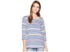 Fdj French Dressing Jeans Multi Striped Notched Collar 3/4 Sleeve Top (berry Multi) Women's Clothing