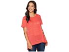 Nally & Millie Short Sleeve Sheer Stripe Tunic With Back Pleat (coral) Women's Blouse