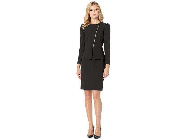 Tahari By Asl Asymmetrical Zip Front Peplum Skirt Suit (black) Women's Suits Sets