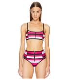 Proenza Schouler Striped Two-piece Bikini Set W/ Sporty Top High-waist Bottom (electric Pink Multi) Women's Swimwear Sets