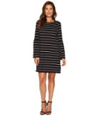 Two By Vince Camuto Ruched Bell Sleeve Nova Stripe Knit Dress (rich Black) Women's Dress