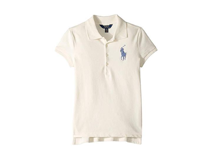 Polo Ralph Lauren Kids Big Pony Stretch Mesh Polo (little Kids/big Kids) (antique Cream) Girl's Clothing