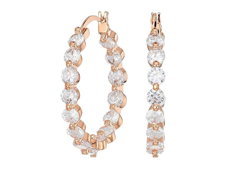 Nina Medium Cz Hoop Earrings (rose Gold/white Cz) Earring