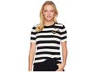 Lauren Ralph Lauren Petite Striped Button-trim Sweater (polo Black/mascarpone Cream Multi) Women's Sweater