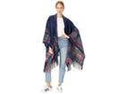 Angie Plaid Hooded Poncho (navy) Women's Sweater