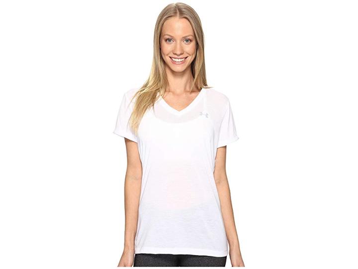 Under Armour Threadborne Train Short Sleeve V-neck (white) Women's Clothing