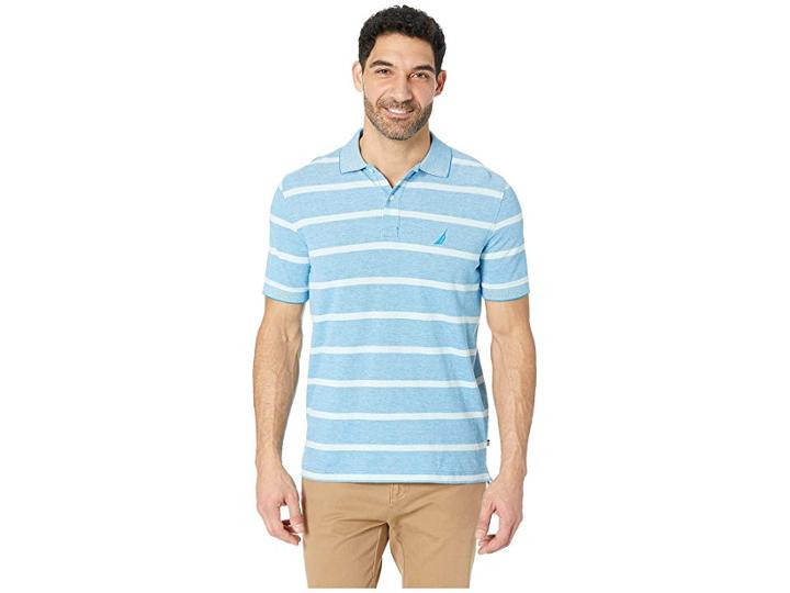 Nautica Short Sleeve Kailua Stripe Oxford Shirt (capri Blue) Men's Clothing