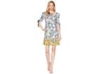 Donna Morgan Printed Rayon T-shirt Dress With Gathered Sleeve (dusty Blue/pink) Women's Dress