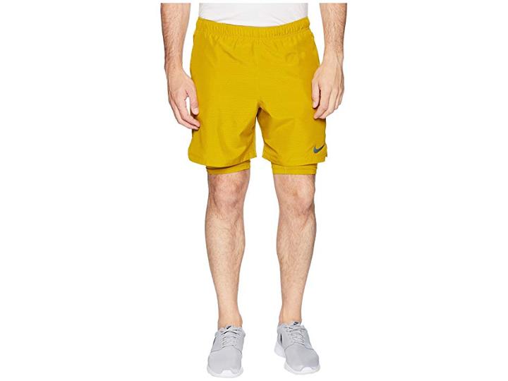 Nike Challenger 2-in-1 Shorts 7 Perforated (dark Citron/dark Citron) Men's Shorts